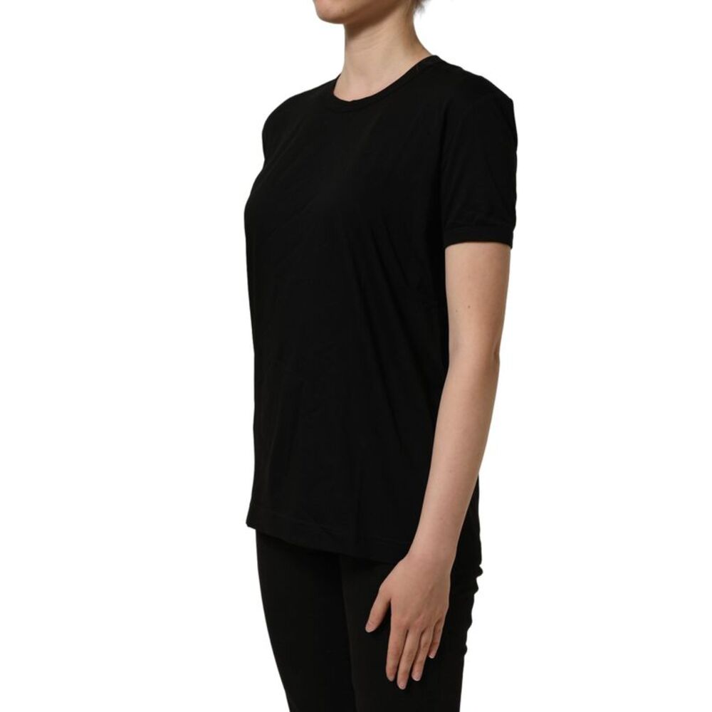 Dolce & Gabbana Black Cotton Crew Neck Short Sleeves Women's T-shirt - Picture 2 of 5